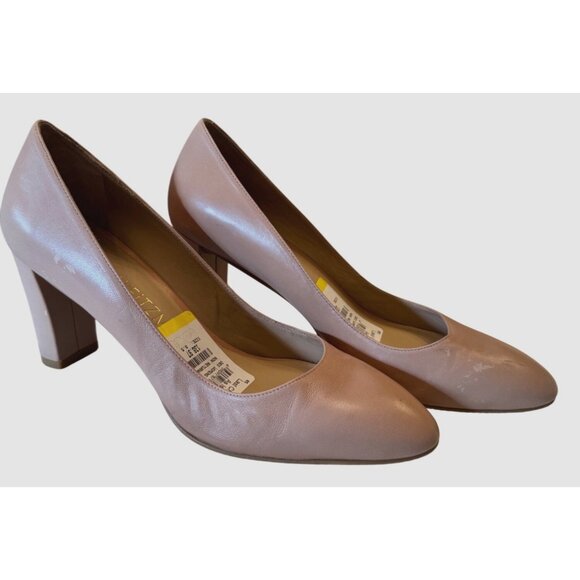 Stuart Weitzman SIze 8.5 Linsi 77MM Block Heel Leather Pumps NWOB. - Picture 3 of 11